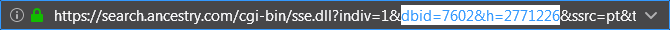 screenshot of browser URL text showing dbid and h attributes, the database and record number for an APID