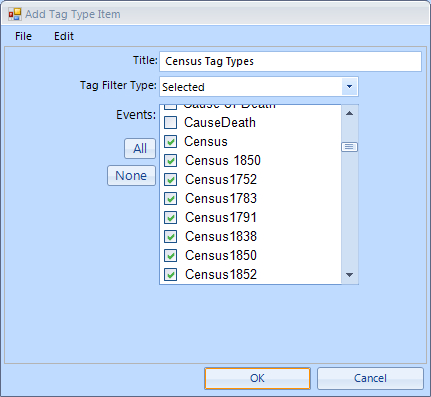 Screenshot of Tag Type filter screenshot of tag type filter